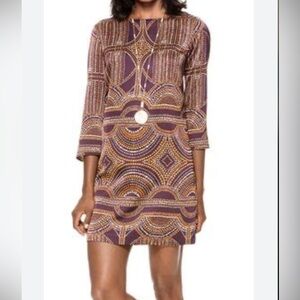 THE LIMITED. Purple/Orange/Tan Printed Mini, Shift Dress. Zip Closure. S…